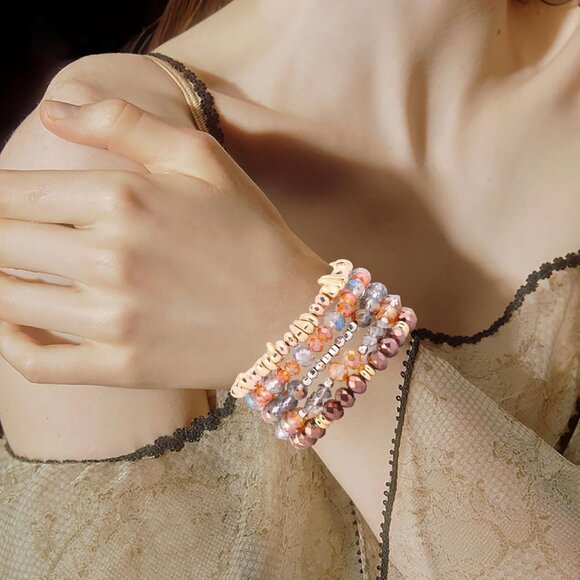 Elastic Multi-Color Beaded Bracelets Set - 6 Versatile Bohemian Styles for Women - Picture 4 of 7